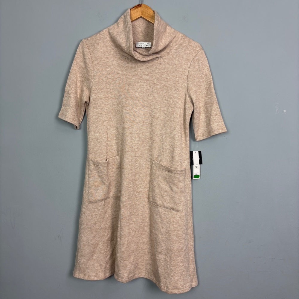 Signature by Robbie Bee, Womens Sweater Dress Oatmeal. Pockets Size L. NWT